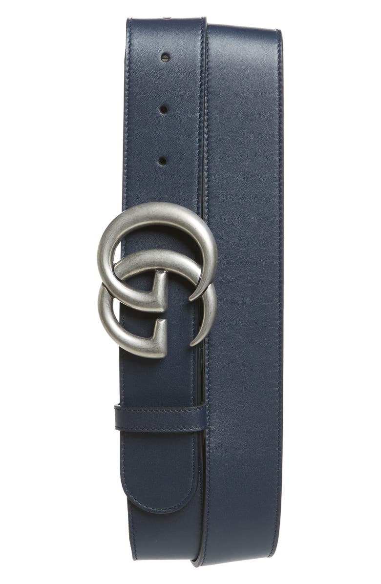 GUCCI Logo Leather Belt, Main, color, BLUE