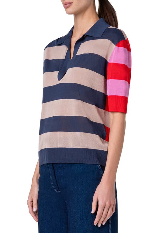 AKRIS PUNTO AKRIS PUNTO COLORBLOCK STRIPE SWEATER POLO 