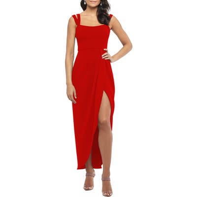 Xscape Side Ruched Double Strap Crepe Gown