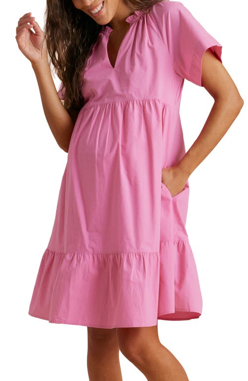 Tiered Cotton Maternity Dress in Wild Orchid