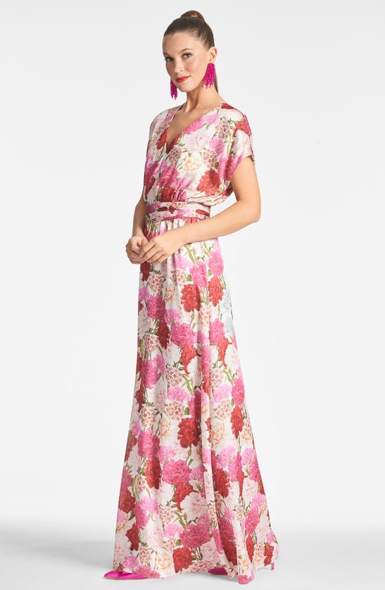 Shop Sachin & Babi Leah Floral Georgette Gown In Campo Di Fiore