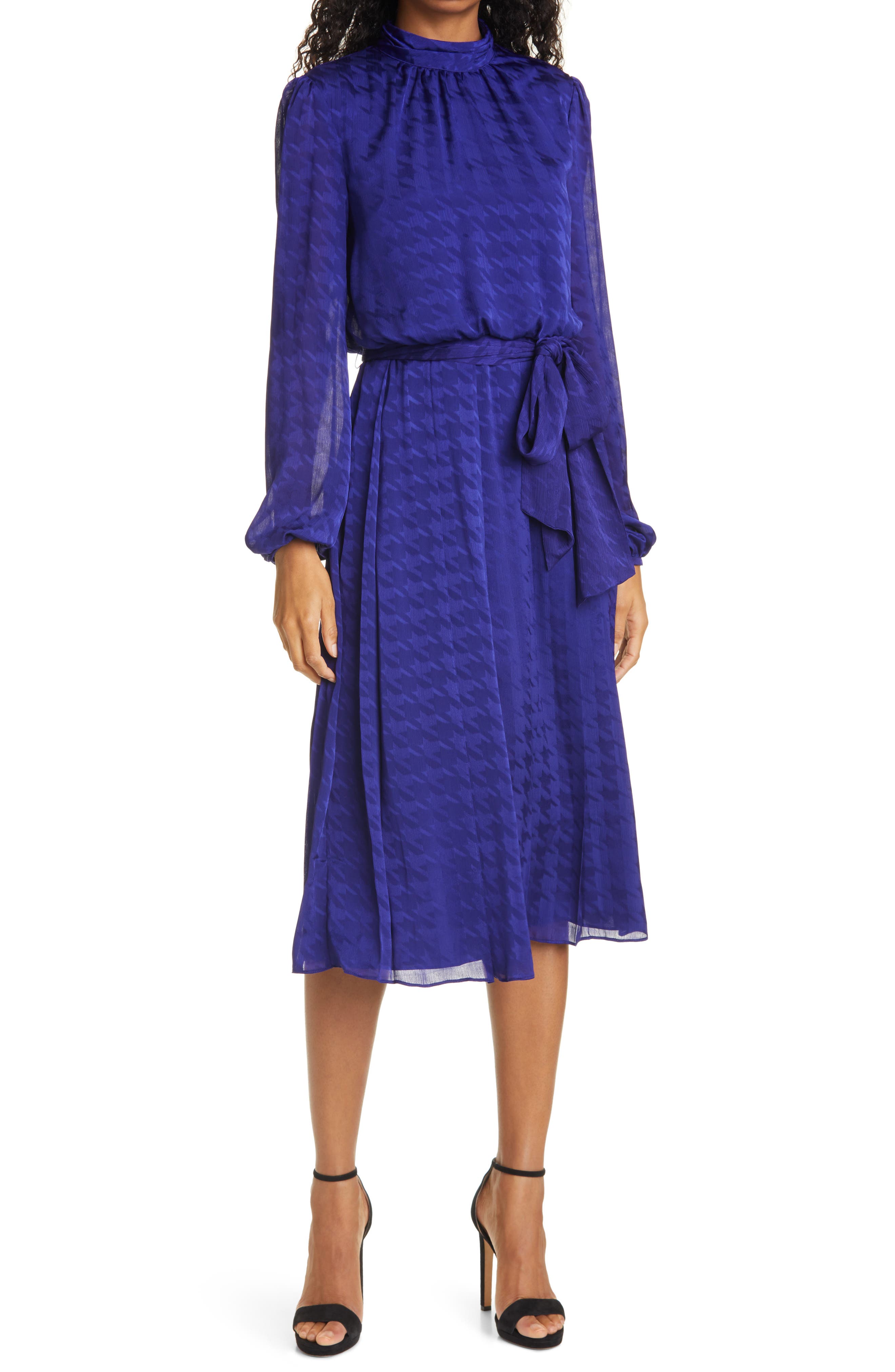Ted Baker Wilmer Houndstooth Long Sleeve Dress In Brt-blue