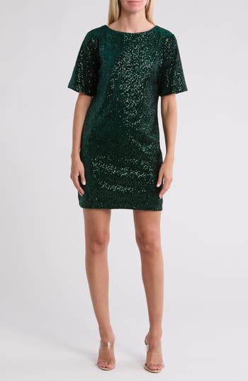 WISHLIST WISHLIST ELBOW LENGTH SLEEVE SEQUIN A-LINE COCKTAIL DRESS