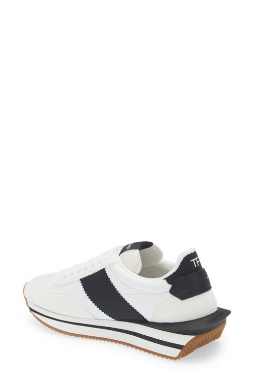 Shop Tom Ford James Mixed Media Low Top Sneaker In White/black/cream