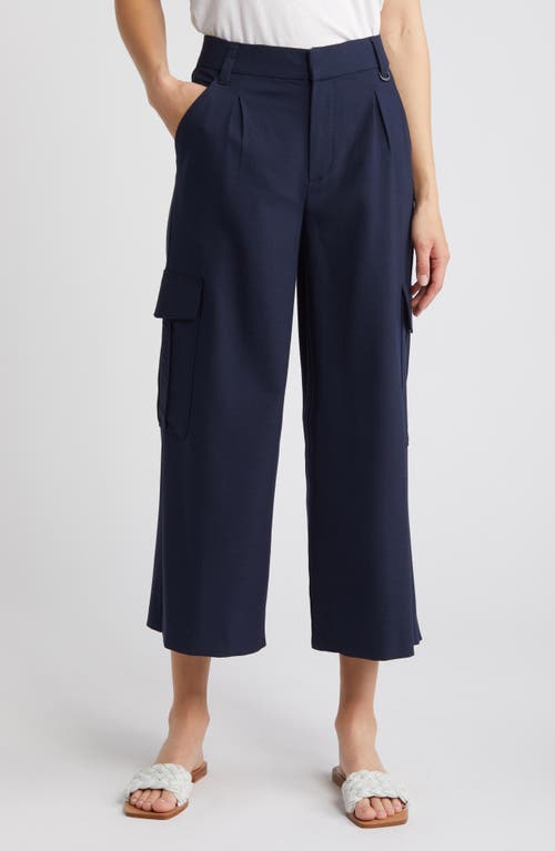 Wit & Wisdom 'Ab'Solution Skyrise Pleated Crop Wide Leg Pants Navy at Nordstrom,