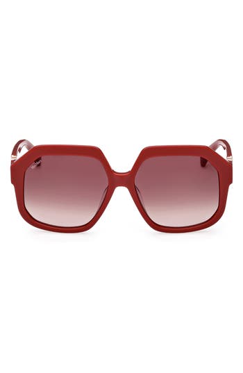 Shop Max Mara 57mm Geometric Sunglasses In Shiny Red/gradient Brown