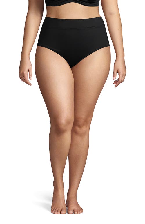 Lands' End Plus Size Tummy Control High Waisted Bikini Swim Bottoms In Black