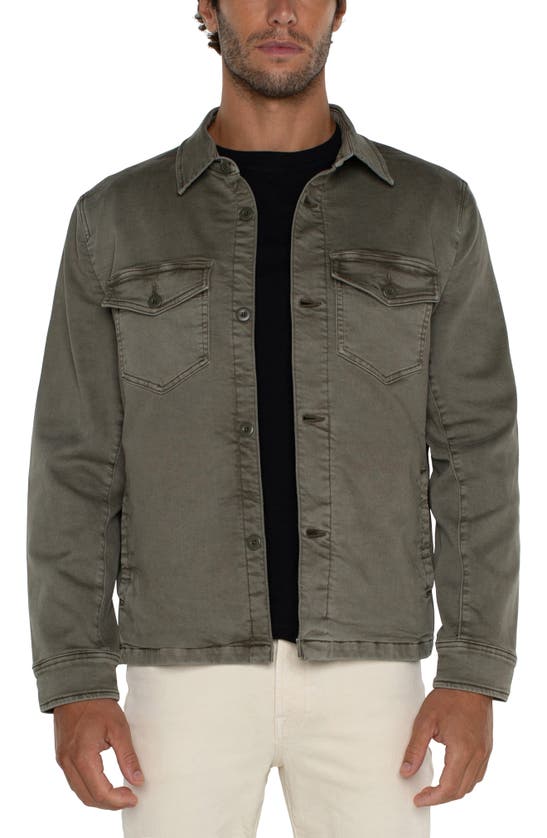 Shop Liverpool Los Angeles Button-up Overshirt In Pewter Green