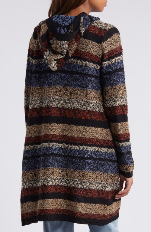 Shop Bobeau Jacquard Stripe Longline Hooded Cardigan In Blue Mix