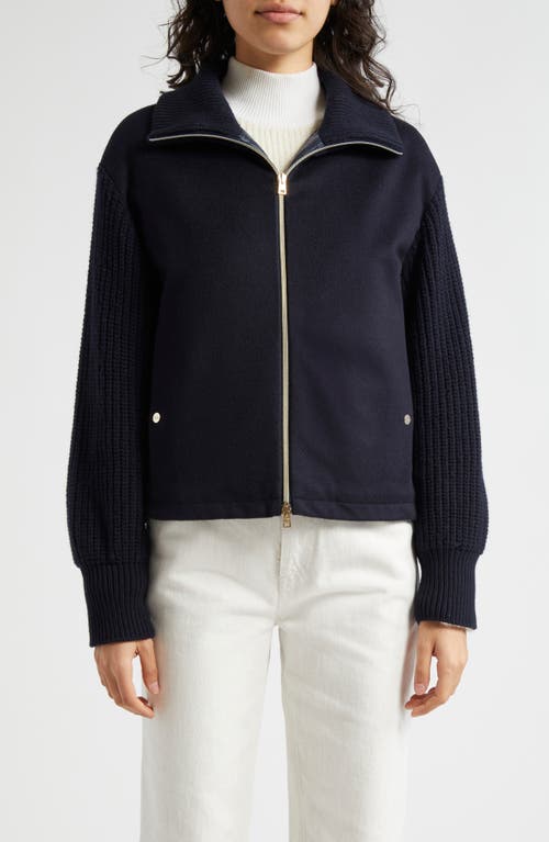 Herno Cashmere and Wool Shaker Stitch Jacket in Navy 