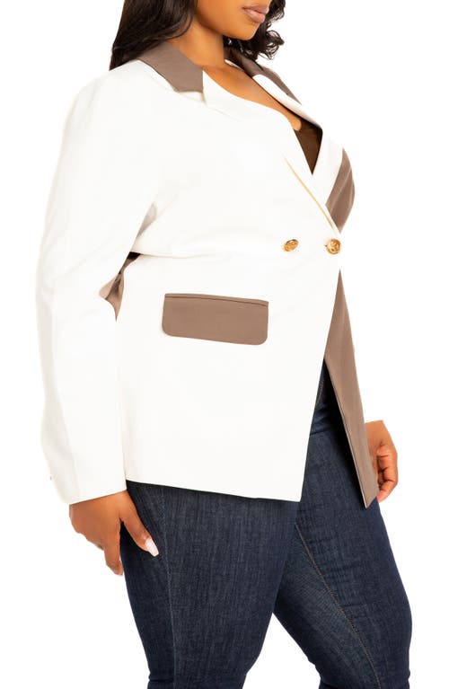 Buxom Couture Plus Size Contrast Double Breasted Blazer In Brown