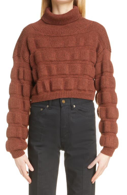 Stripe Crop Alpaca & Wool Turtleneck Sweater in Marron