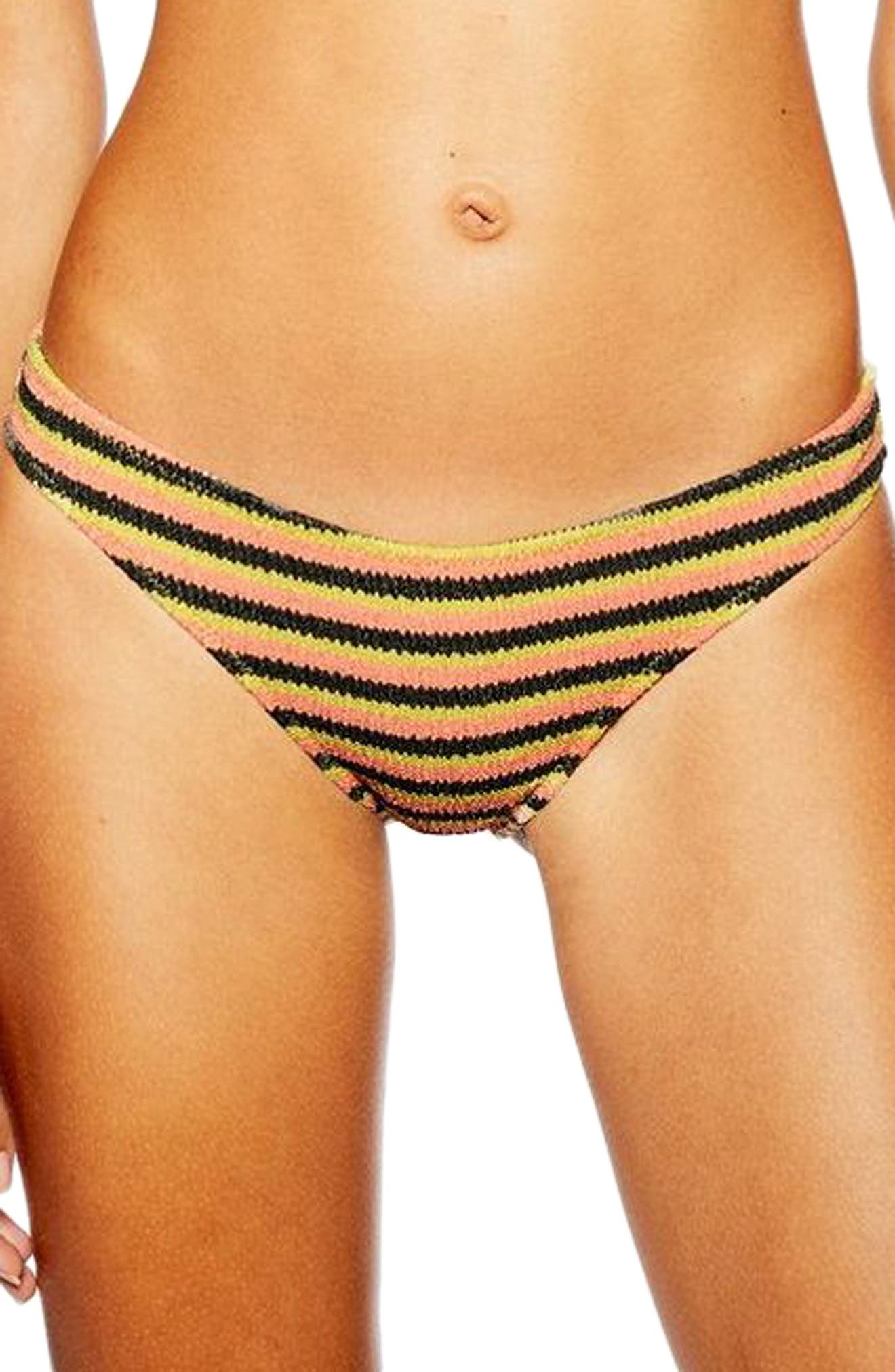 Topshop Textured Stripe Bikini Bottoms, US (fits like 6-8) - Yellow