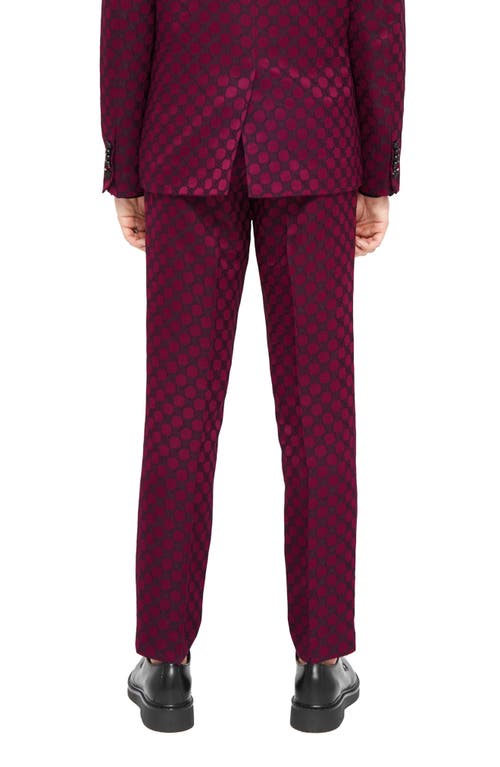 Shop Twisted Tailor Papatya Slim Fit Flat Front Burgundy Jacquard Trousers