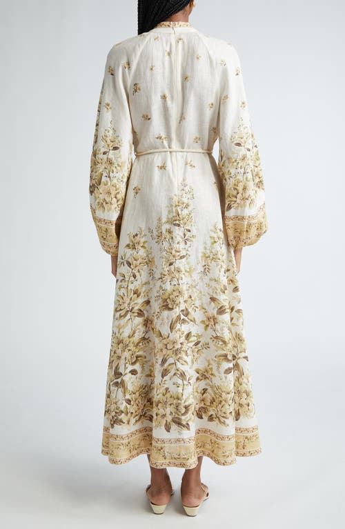 Shop Zimmermann Golden Floral Long Sleeve Buttoned Linen Dress In Sage Toile Floral