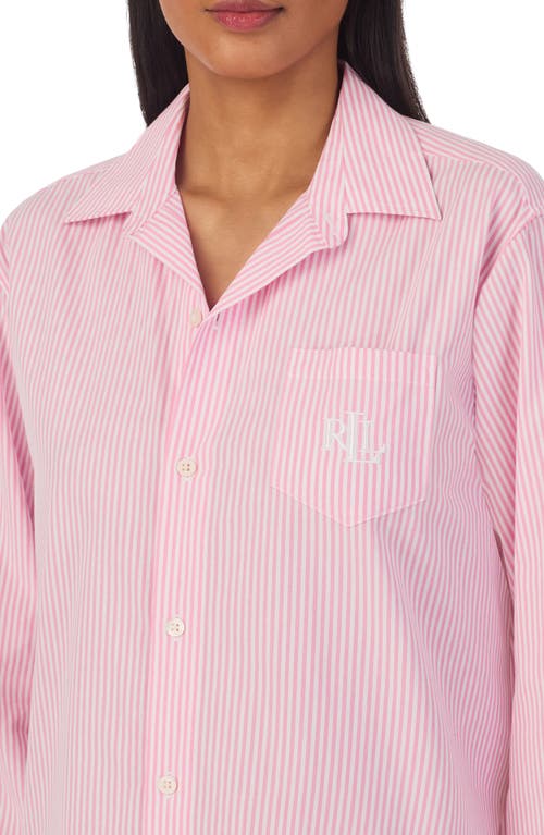Ralph Lauren Plus Size Long-sleeve Roll-tab His Shirt Sleepshirt In Pink Stripe