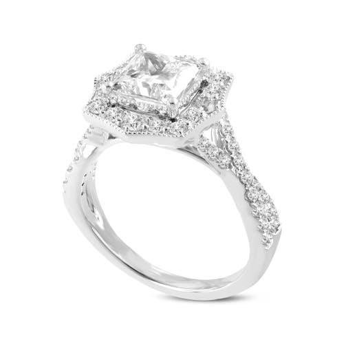 LUVMYJEWELRY LUVMYJEWELRY MILENA 14K WHITE GOLD PRINCESS CUT LAB GROWN DIAMOND HALO ENGAGEMENT RING 