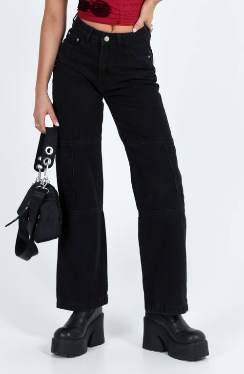 Princess Polly Thomson High Waist Straight Leg Cargo Pants in Black 