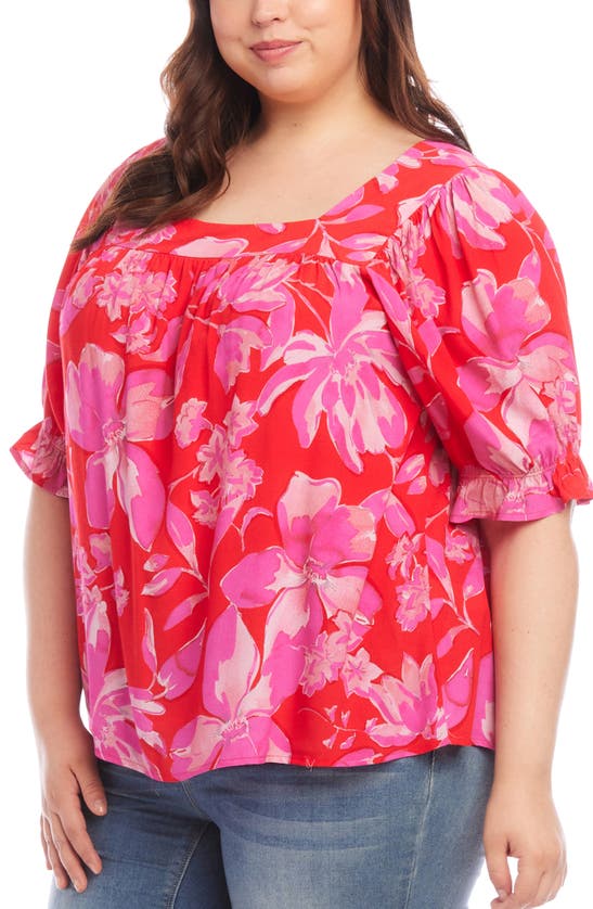 Shop Karen Kane Floral Puff Sleeve Top In Floral Print