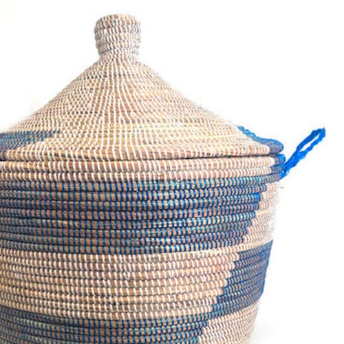 Mbare Dou Lid Storage Basket Stripe Blue Low Storage In Blue