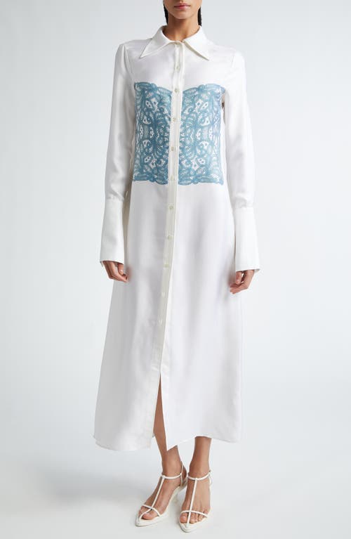 Shop Bite Studios Ålv Lace Print Long Sleeve Organic Silk Shirtdress In Off White