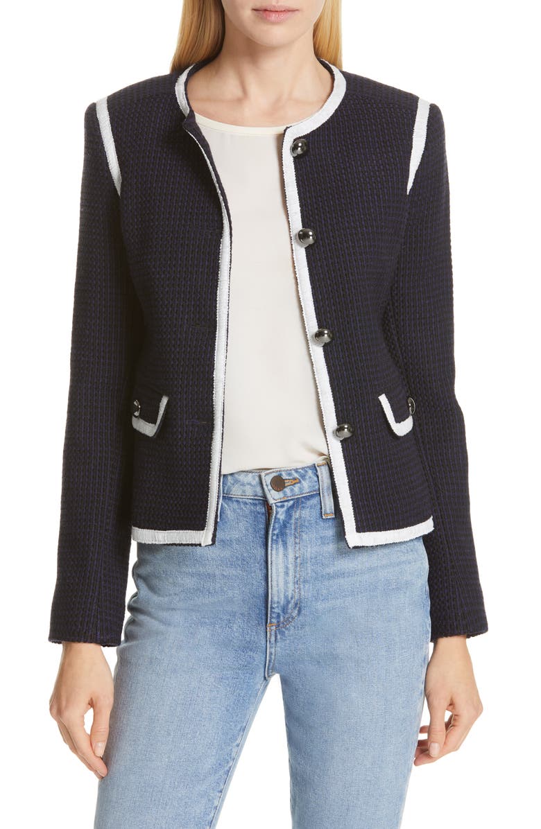 Contrast Trim Tweed Jacket, Main, color, NAVY
