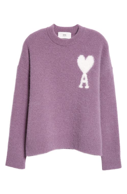 Shop Ami Alexandre Mattiussi Ami Paris Ami De Coeur Alpaca & Wool Blend Crewneck Sweater In Lilac/504