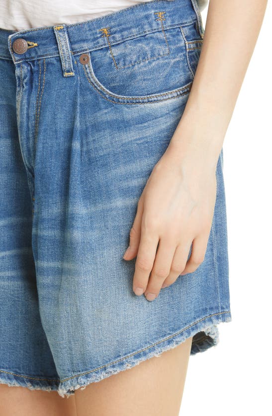 R13 DAMON PLEATED HIGH WAIST DENIM SHORTS