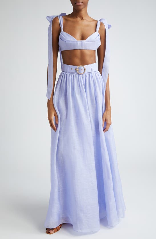 Zimmermann Tie Strap Linen & Silk Bustier Top In Periwinkle