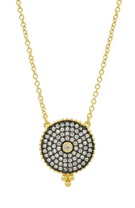 Freida Rothman Pave Disc Pendant Necklace In Black/ White/ Gold