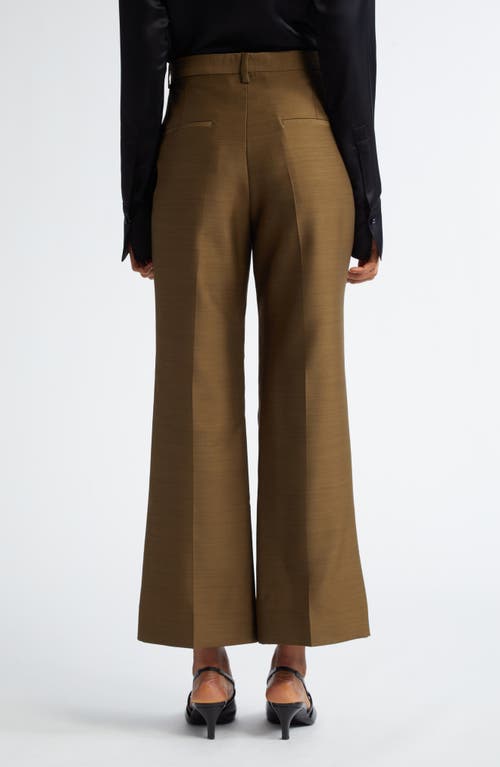 Shop Bite Studios Credo Pleated Organic Wool & Silk Flare Trousers In Moss