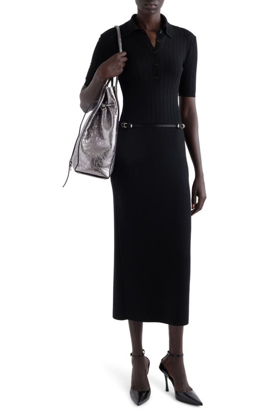 Shop Givenchy Belted Wool Polo Midi Dress In Black
