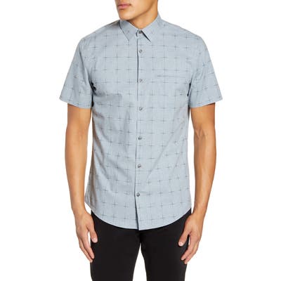 Calibrate Slim Fit Windowpane Short Sleeve Button-Up Sport Shirt, Grey