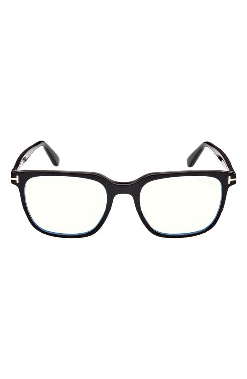 TOM FORD 53mm Square Blue Light Blocking Glasses in Shiny Black
