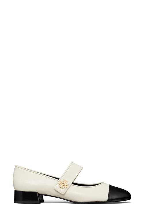 Tory Burch Cap Toe Mary Jane Pump In Light Cream/perfect Black
