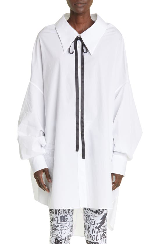 Dolce & Gabbana Oversize Hooded Poplin Button-up Shirt In Bianco