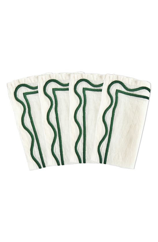 Misette Colorblock Linen Four-piece Napkin Set In Color Block Dark Green