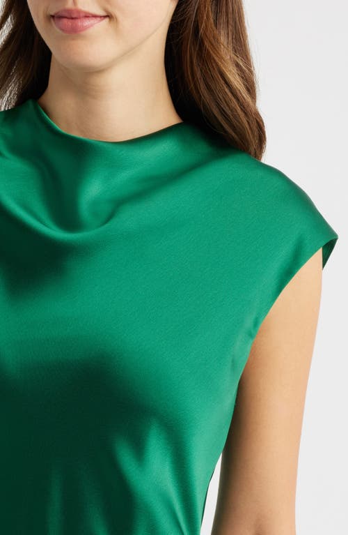 Amsale High Cowl Neck Satin Gown In Emerald