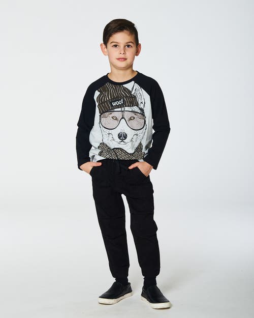 DEUX PAR DEUX DEUX PAR DEUX LITTLE BOY'S RAGLAN T-SHIRT WITH PRINT GRAY MIX AND BLACK
