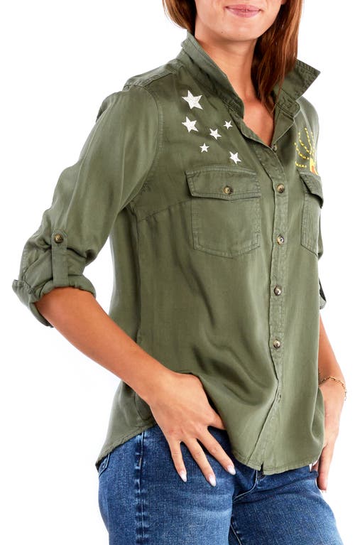 Billy T Hello Sunshine Embroidered Button-up Shirt In Soft Olive