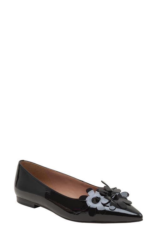 Narcisus Pointed Toe Flat in Black Patent