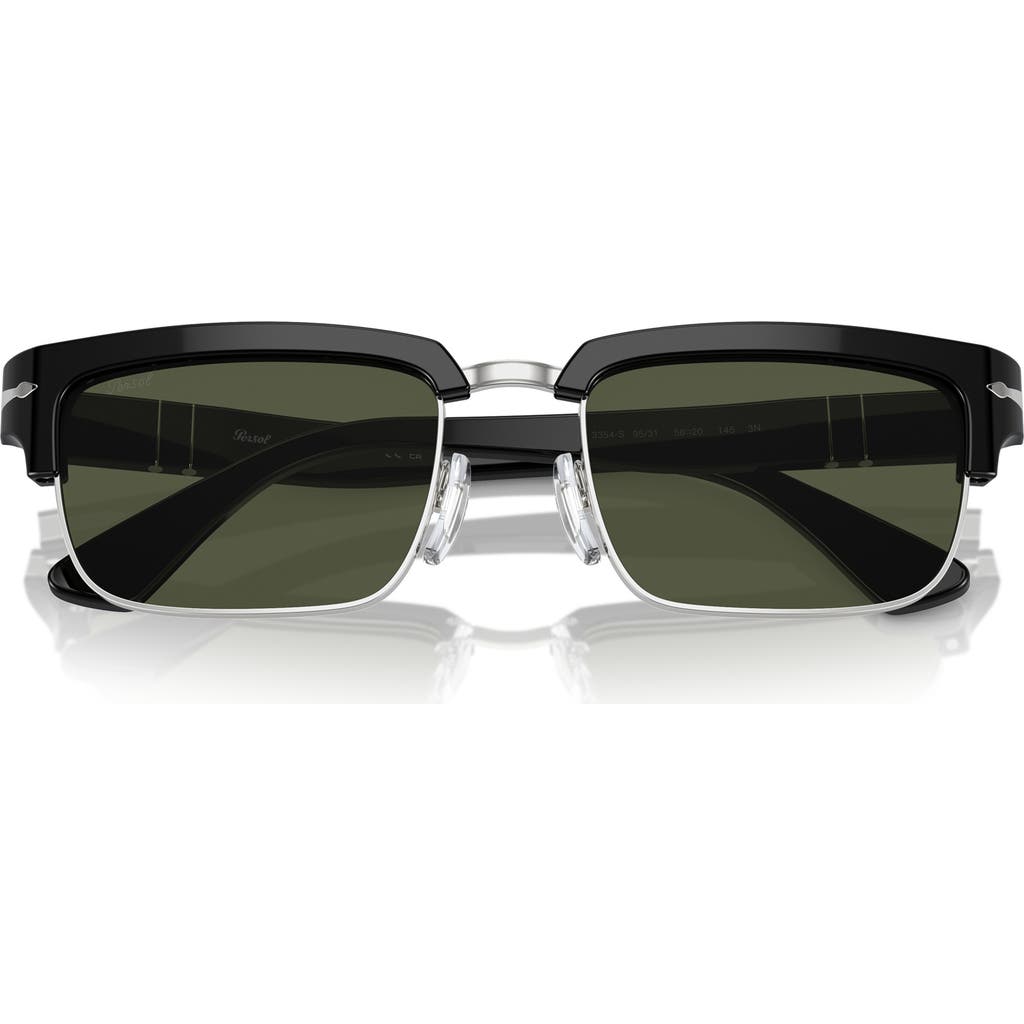 Persol 56mm Rectangular Sunglasses In Black Green