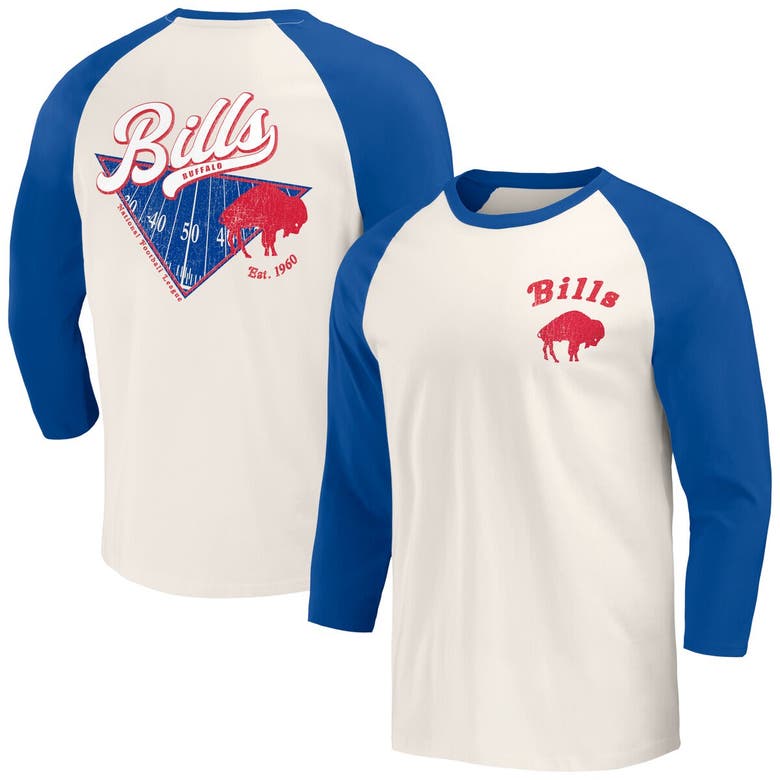 Shop Darius Rucker Collection By Fanatics Royal/white Buffalo Bills Raglan 3/4 Sleeve T-shirt