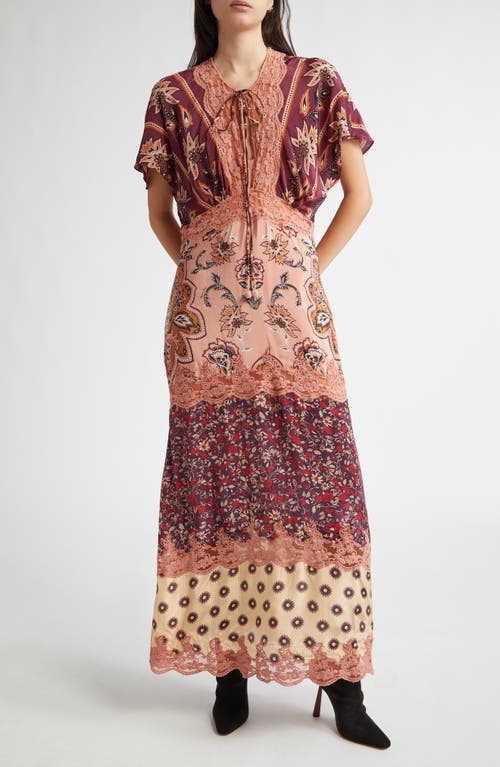 Shop Farm Rio Glam Tapestry Lace Trim Maxi Dress In Glam Tapestry Burgundy