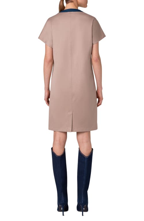 Akris Punto Colorblock Cotton Gabardine Stretch Short-sleeve Shift Dress In Beige-pink-red-ink