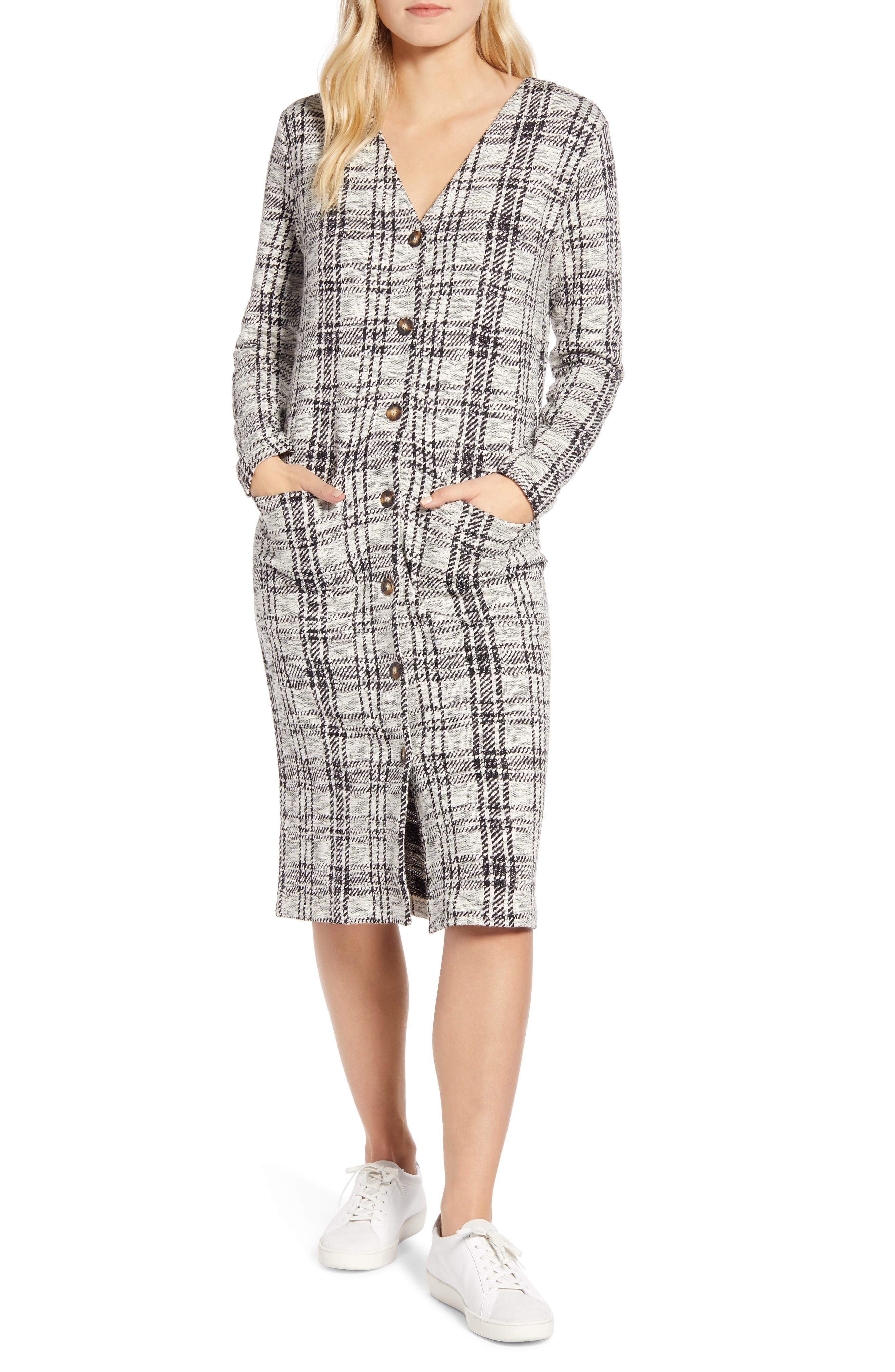 grey plaid cardigan
