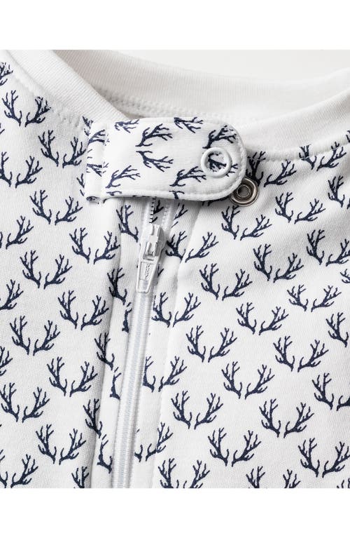 Petite Plume Antler Print Cotton Fitted Footie In White