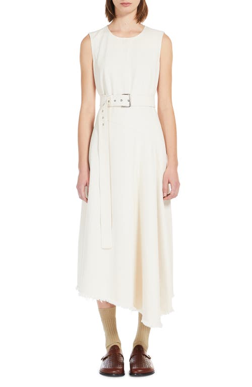 Shop Weekend Max Mara Durata Belted Asymmetric Cotton Dress In Ecru