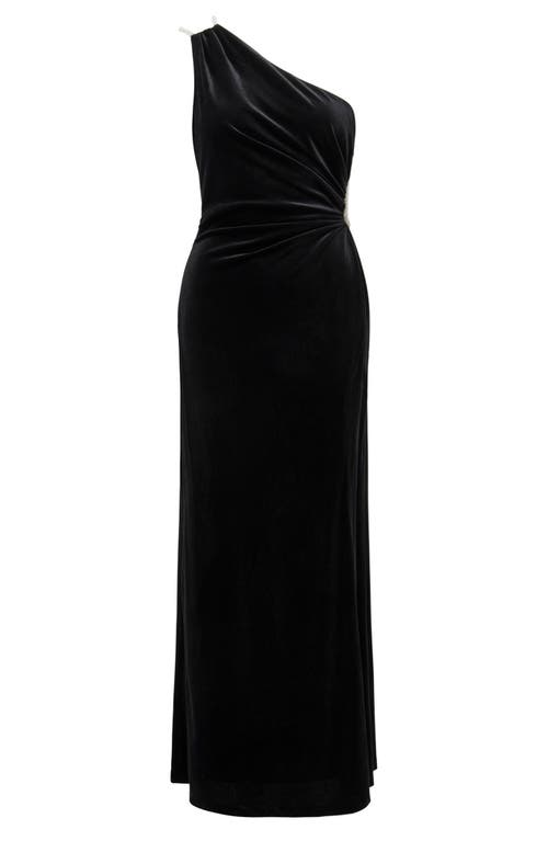 Shop Ever New Costanza Diamante Strap Velvet Gown In Black