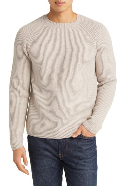 Ribbed Raglan Sleeve Wool Sweater in Oatmeal